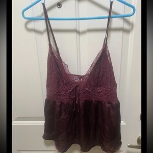 VINTAGE Victoria's Secret Large L Burgundy Wine Satin Lace Cami Button Back Top